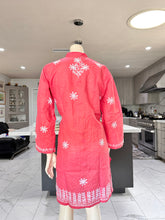 Load image into Gallery viewer, Coral w/White Floral Embroidery Cotton Kurta
