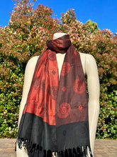 Load image into Gallery viewer, Reversible Red and Black Sundial Pashmina Shawl
