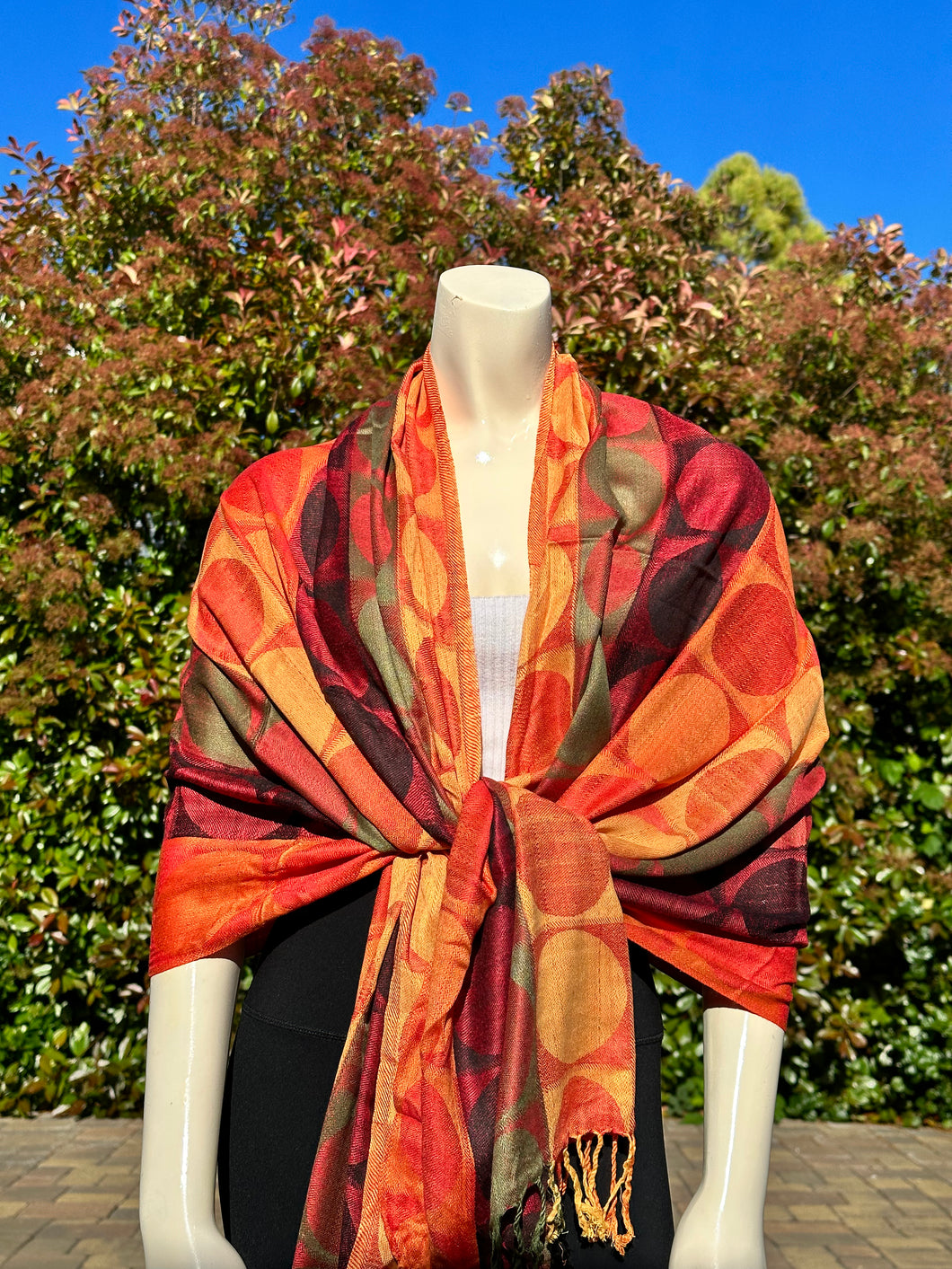 Multicolored Orange Circles Pashmina Shawls