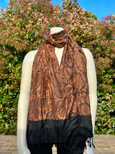 Load image into Gallery viewer, Reversible Orange and Black Floral Paisley Pashmina Shawl
