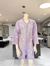 Load image into Gallery viewer, Pastel Lilac w/White Floral Embroidery Cotton Kurta
