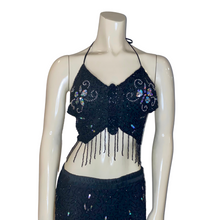 Load image into Gallery viewer, Black Beaded Flower Belly Dance Set
