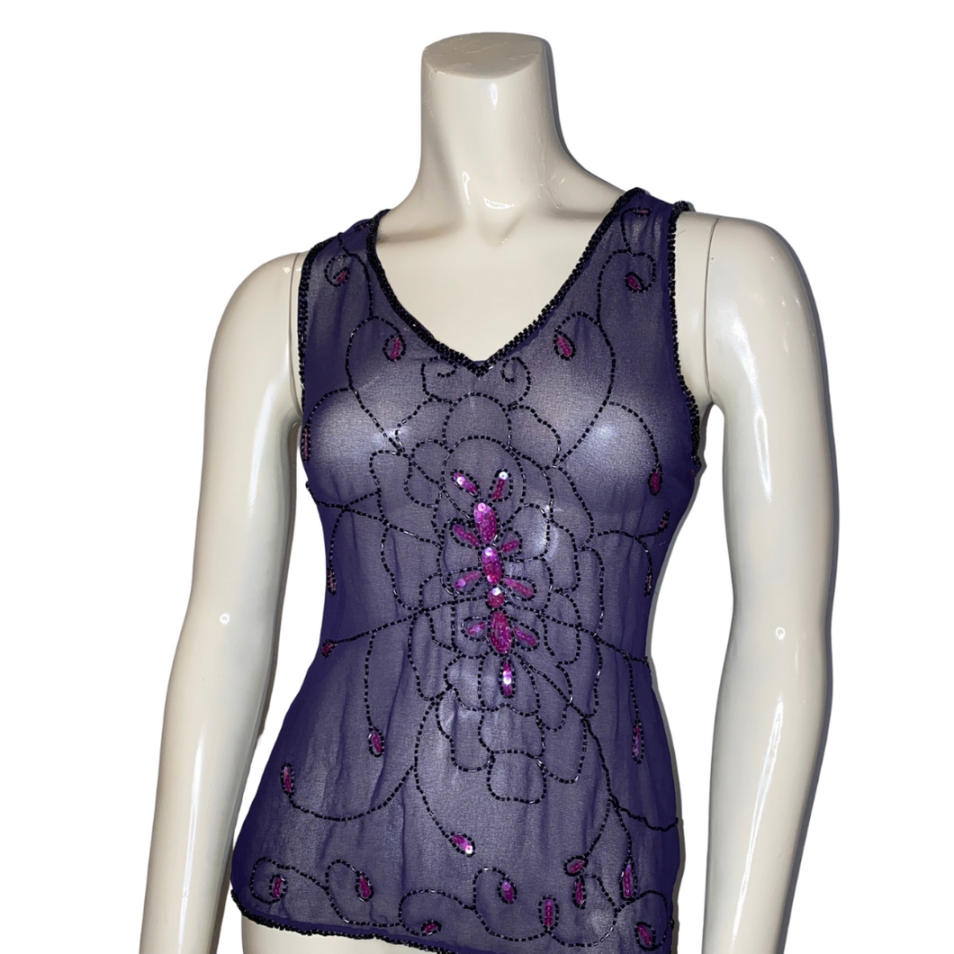 Purple Toniya Style Tank Top w/ Magenta Beads