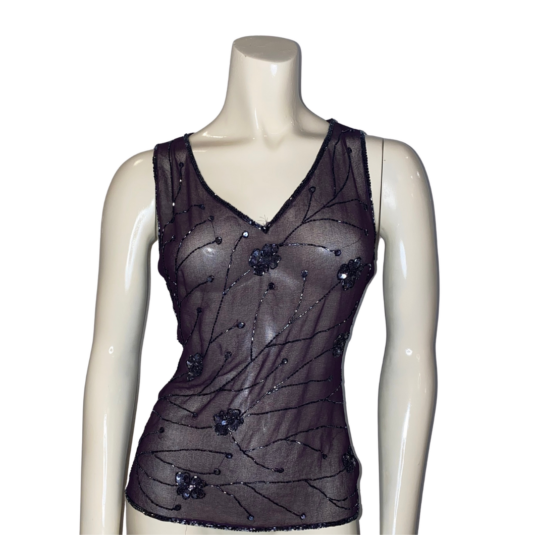 Dark Purple Toniya Style Tank Top w/ Black Embroidery