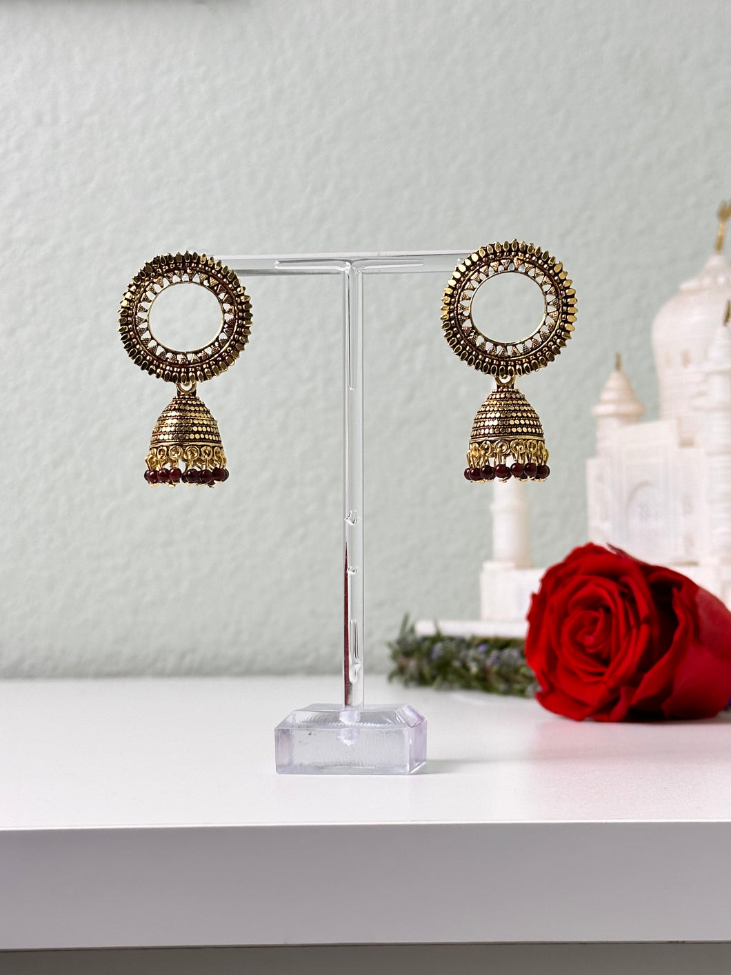 Dark Burgundy Jhumka Earrings