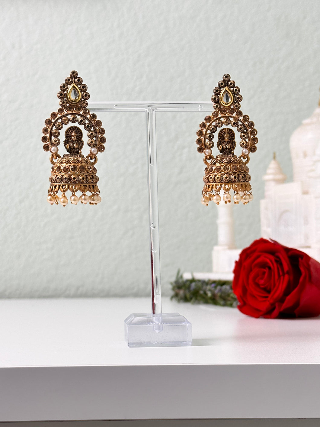Gold Hindu God Jhumka Earrings