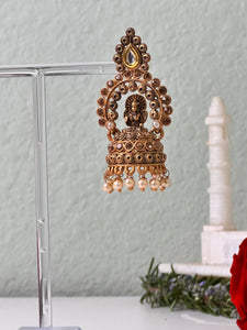 Gold Hindu God Jhumka Earrings