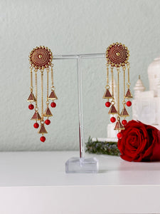 Red Abstract Dangly Earrings