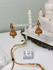 Gold Kundan Choker Necklace Set w/Tika
