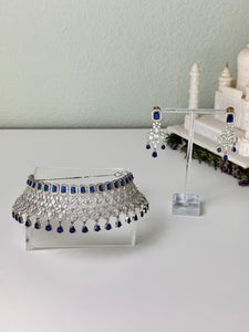 Faux Blue Sapphire & White Diamonds Choker Necklace Set