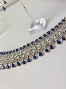 Faux Blue Sapphire & White Diamonds Choker Necklace Set