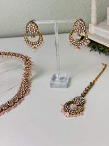 Light Pink Kundan Necklace Set w/Tika