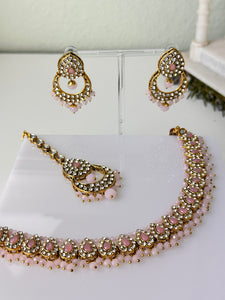 Light Pink Kundan Necklace Set w/Tika