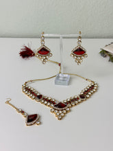 Load image into Gallery viewer, Faux Ruby Triangles Necklace Set w/Tika
