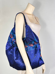 Dark Blue Silk Hobo Bag