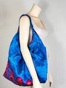 Blue Silk Hobo Bag