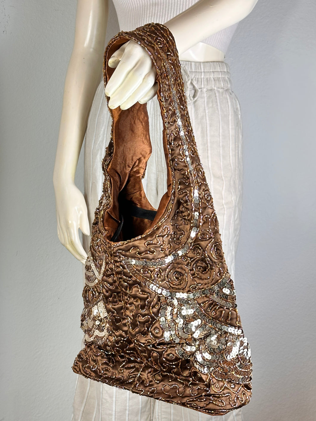 Brown Full Sequin & Embroidery Purse