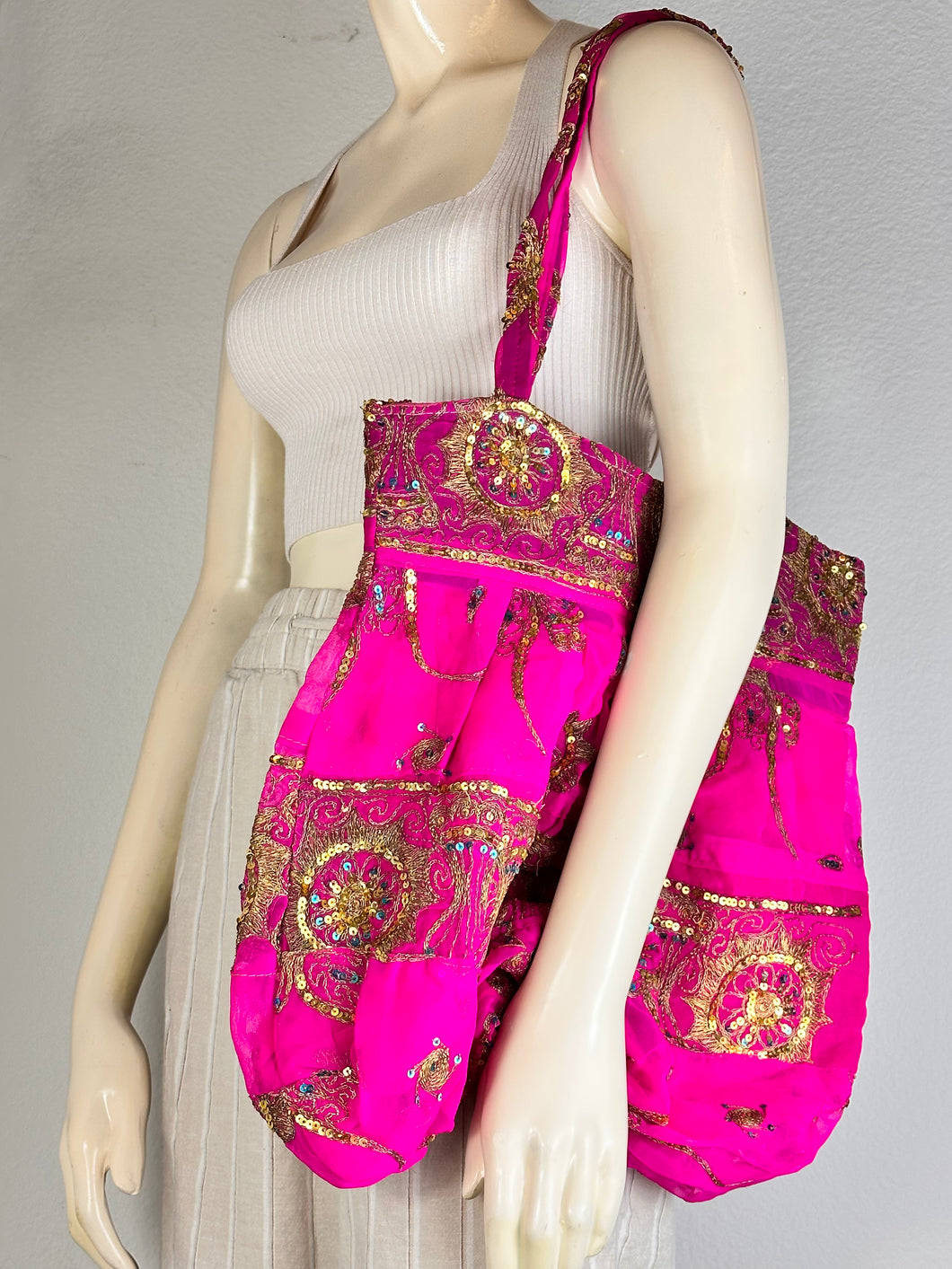 Pink Sequin Sari Purse