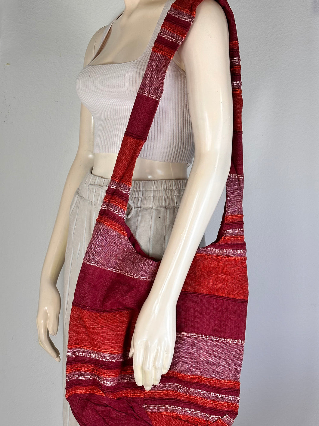 Red Recycled Textile Crossbody Bag