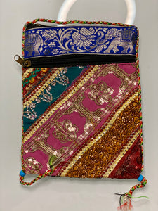 Dark Blue Sequins Sari Bag