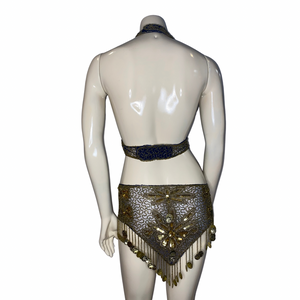 Navy Blue Sequins and Beaded Belly Dance Set
