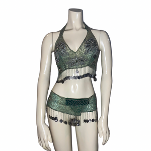 Green Sequins and Beaded Belly Dance Set