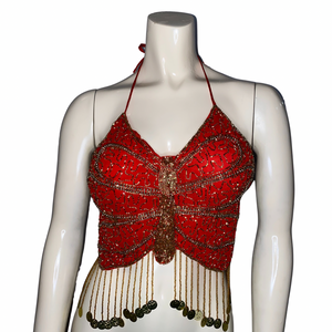 Red Beaded Butterfly Top