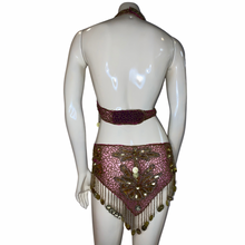 Load image into Gallery viewer, Magenta Sequins and Beaded Belly Dance Set
