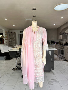 Pastel Pink Georgette Kurta w/Scarf