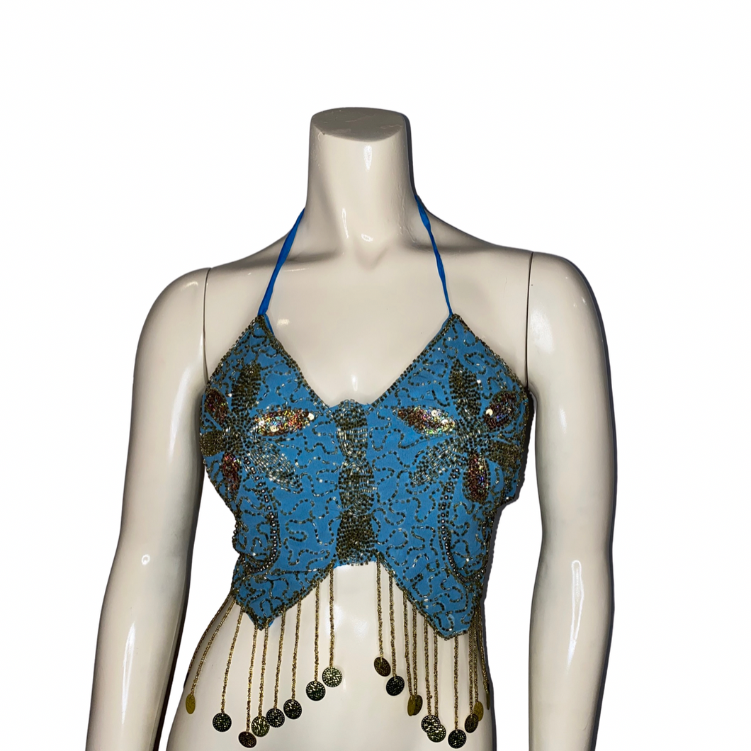 Sky Blue Beaded Butterfly Top