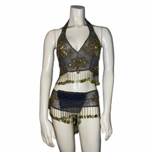 Load image into Gallery viewer, Navy Blue Sequins and Beaded Belly Dance Set
