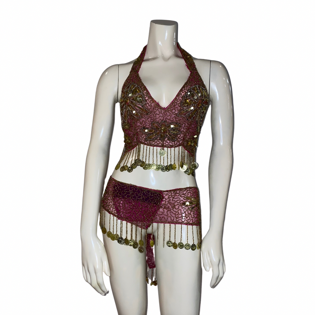 Magenta Sequins and Beaded Belly Dance Set